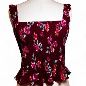 Laurel & Love | Smocked Floral Peplum Top | L